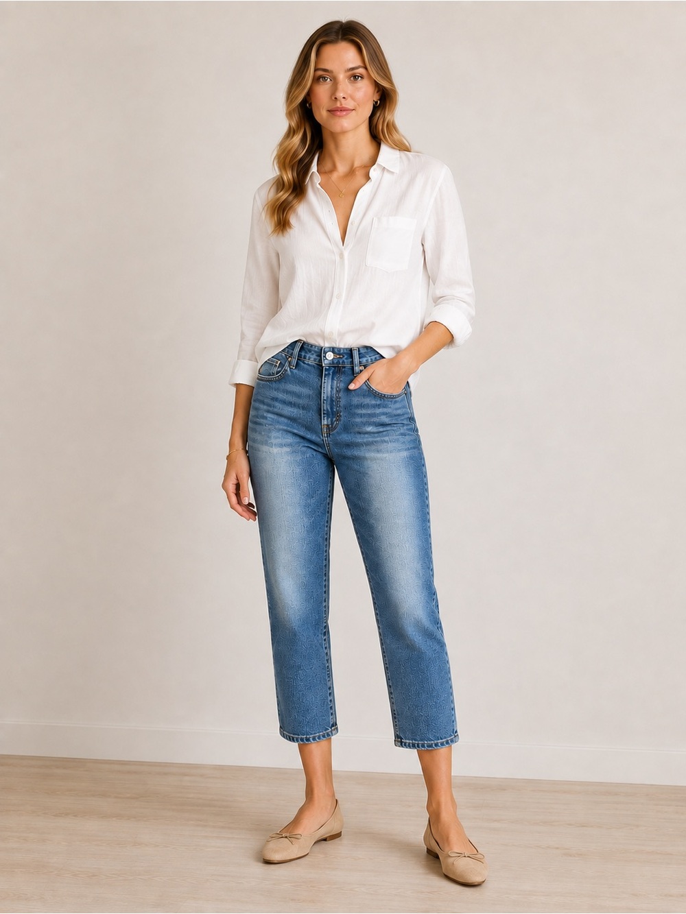 FM2050 Jeans Sz Small Cropped Crop Stretch Waist Korean Denim Korea